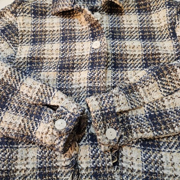 Blank NYC Once In A Lifetime Blue Plaid Tweed Shacket Medium Lady Jacket Western - Picture 9 of 15